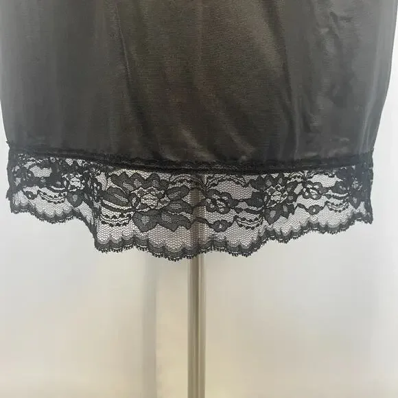 Half Slip Skirt Plus Size 26W 28W Black Satin Nylon Lace Trim Lingerie Layering - Picture 4 of 12